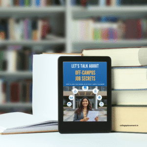Cover of the e-book “Off Campus Job Secrets” showing a professional, modern design focused on helping students and freshers get jobs without campus placements.